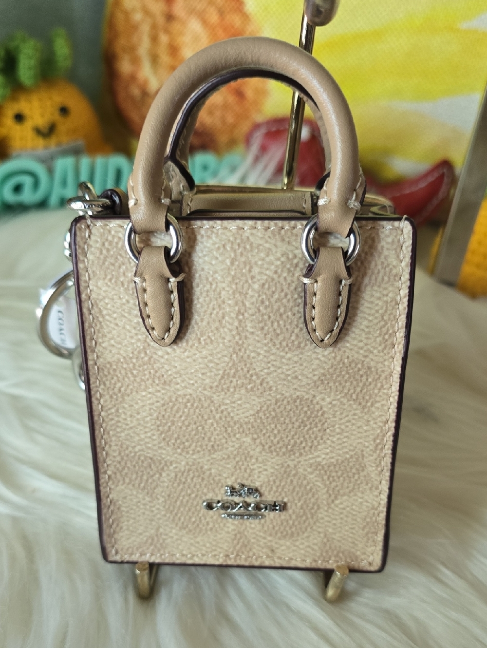 Coach Beige Mini Tote Keychain Bag Charm NWT